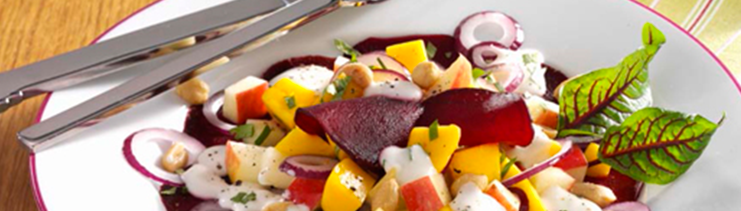 Carpaccio di barbabietola con mele e mango