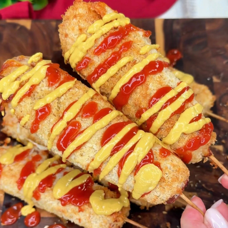 Corndog coreani in friggitrice ad aria